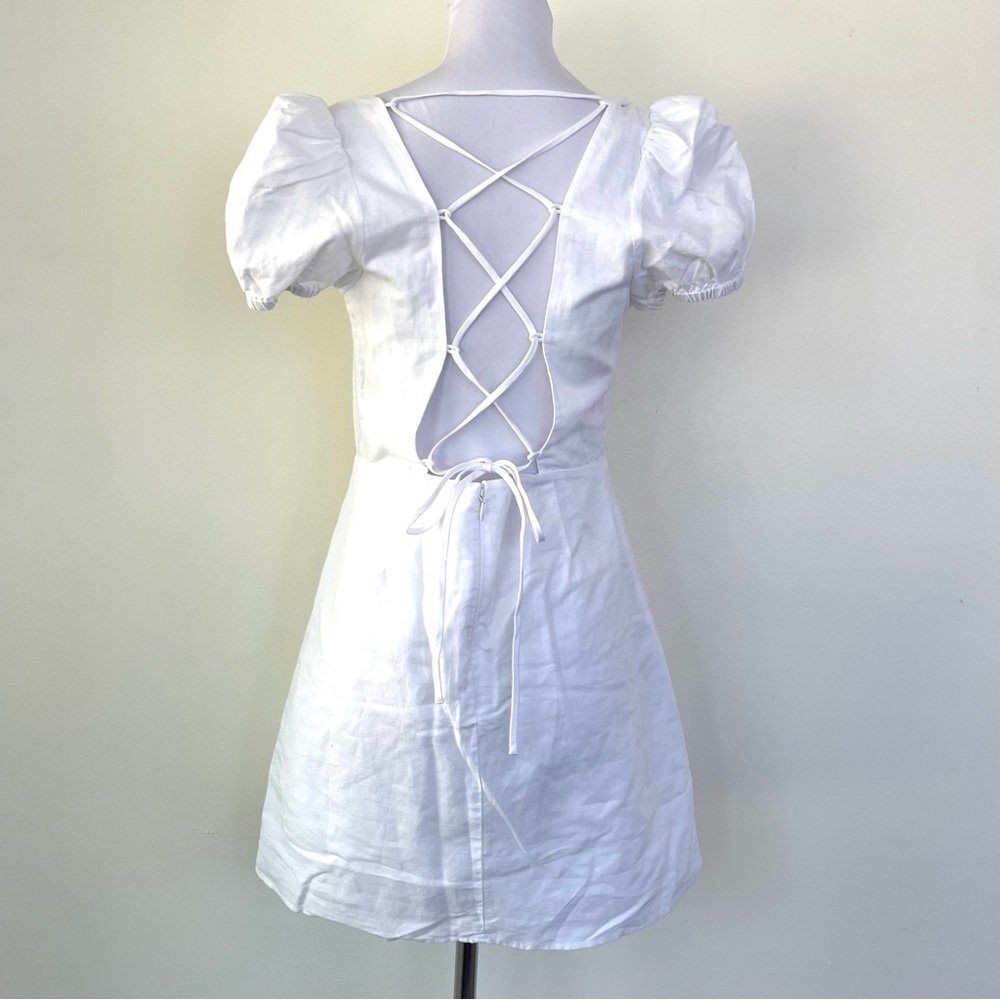 Aritzia Sunday Best Square Neck Back Lace Up Mini Dress 6 White Short Sleeve - Picture 8 of 12
